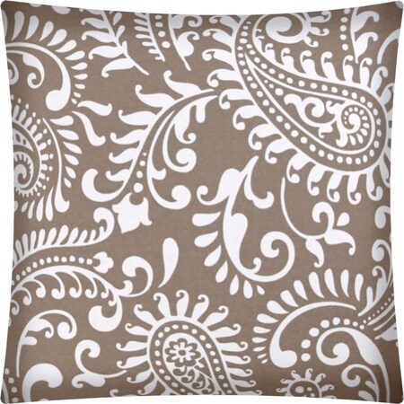 Homeroots 17 x 17 in. Zippered Polyester Paisley Throw Pillow Cover Taupe & White 472471